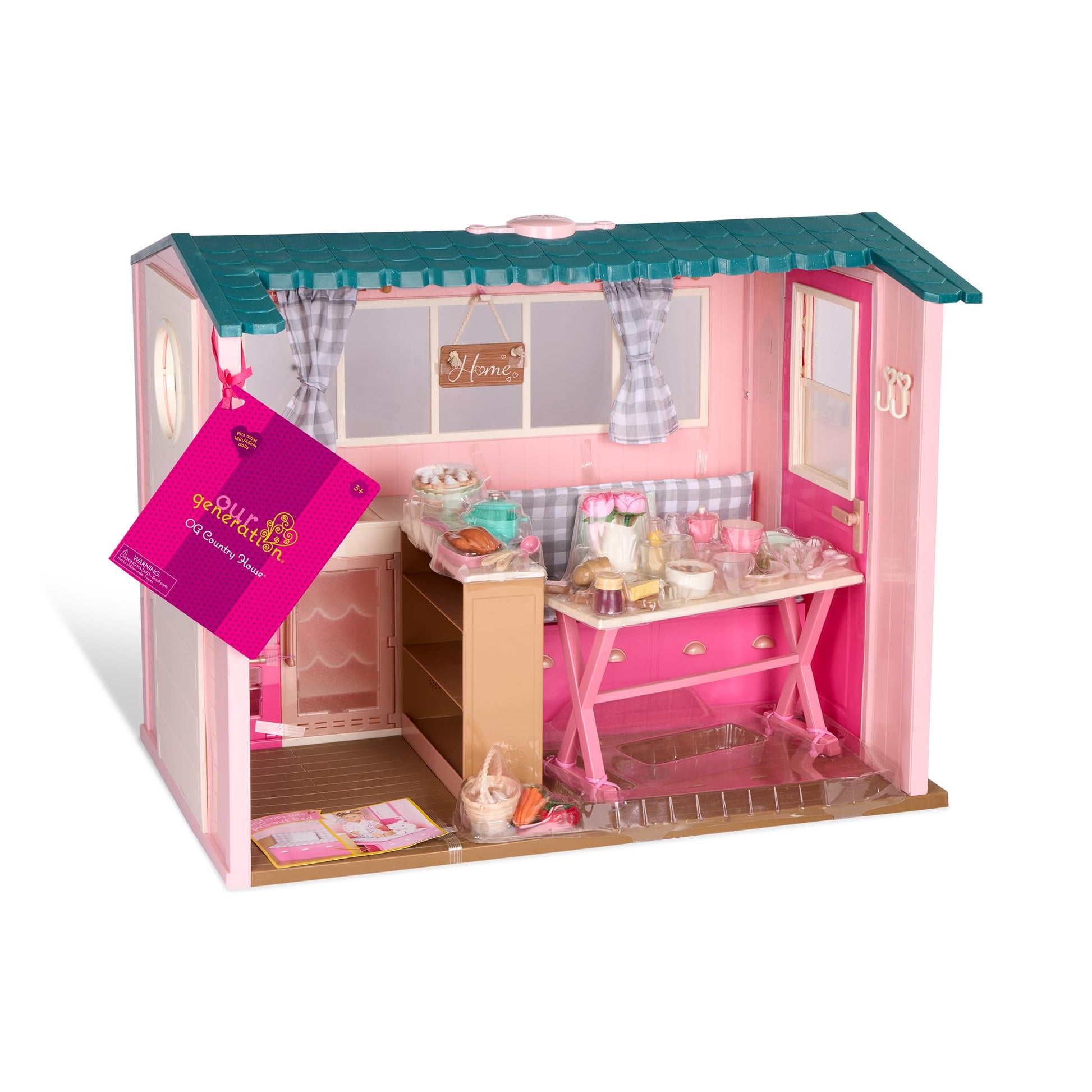 Our Generation 18-inch dollhouse playset featuring furniture, play food, and animal sounds for imaginative pretend play.