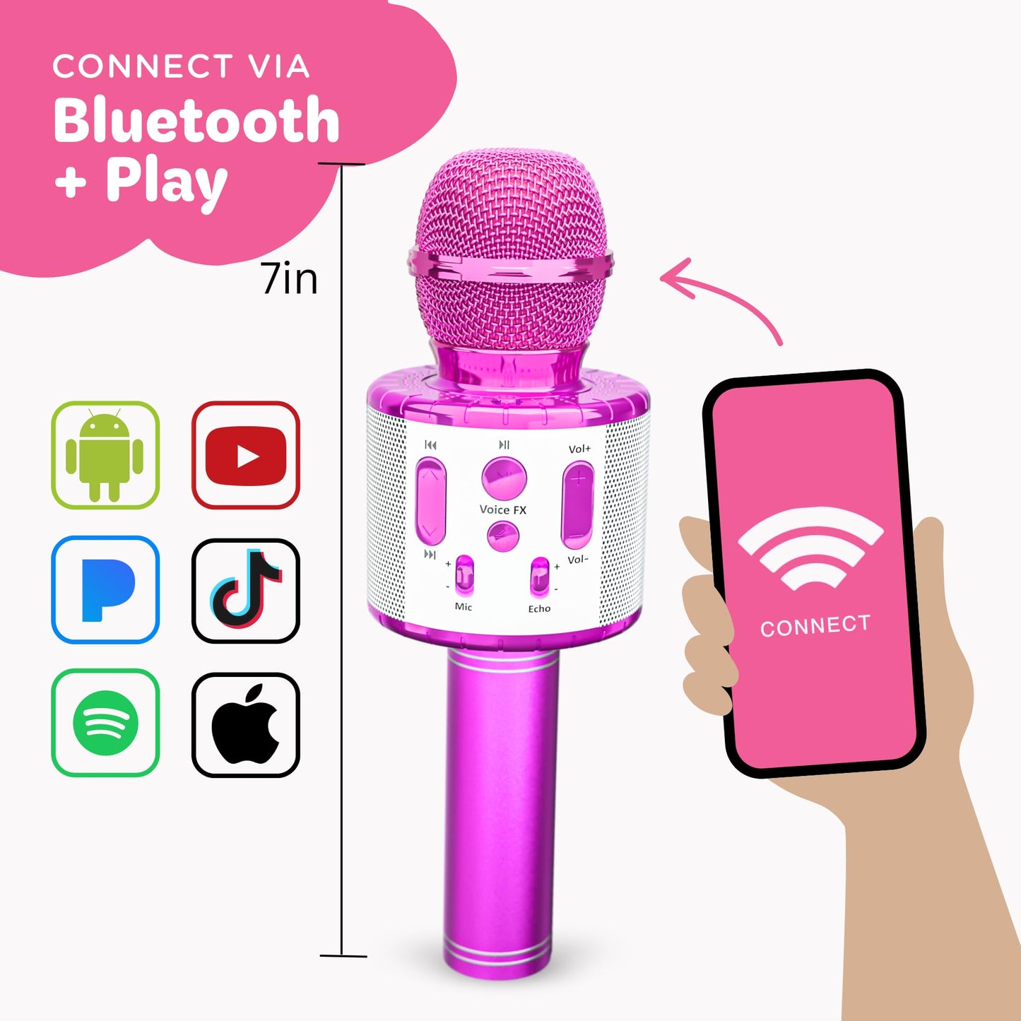 Move2Play kids karaoke microphone with Bluetooth and pre-loaded songs, perfect for children's birthday parties and sing-alongs.