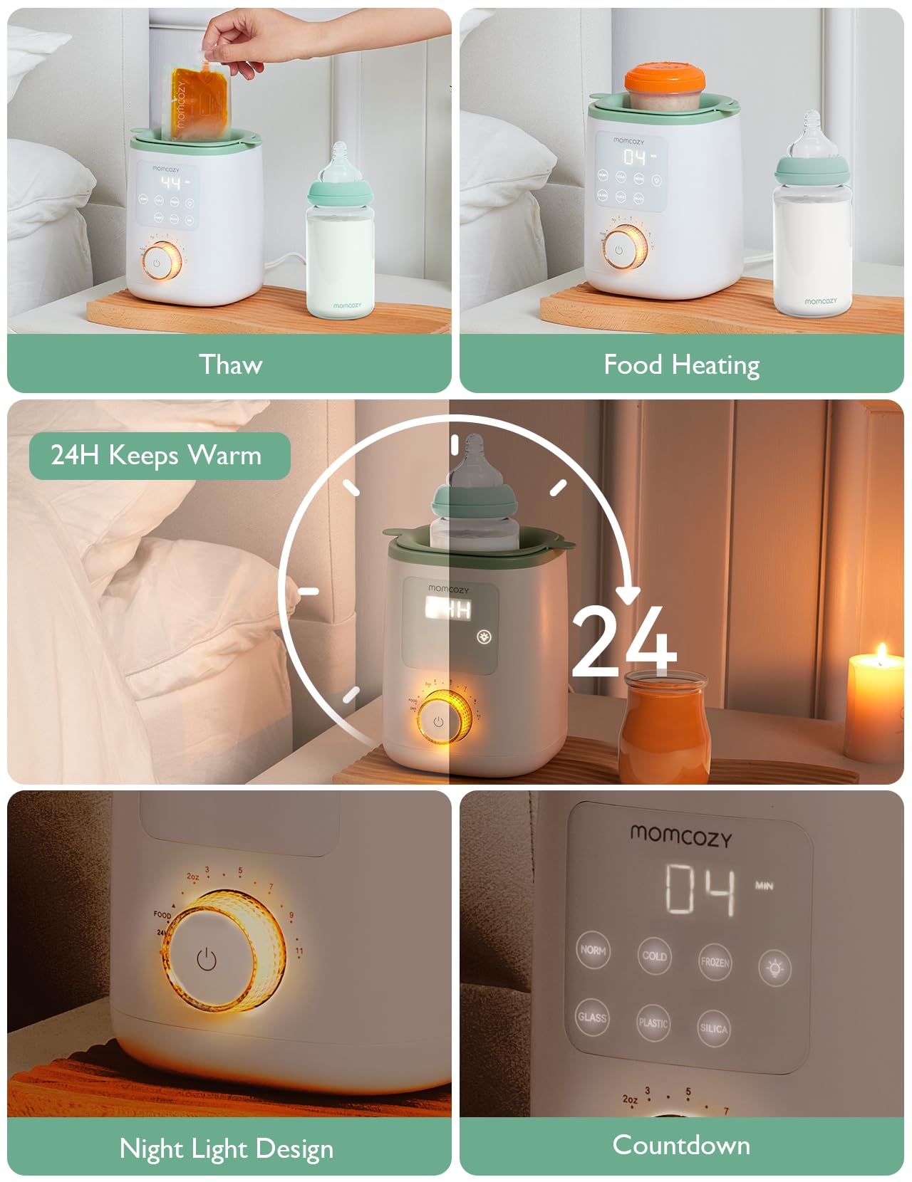 Momcozy Nutri Bottle Warmer, 9-in-1 Baby Bottle Warmer with Night Light, Accurate Temperature Control, receives nutrients in Breast Milk, for All Bottles with Breast Milk or Formula