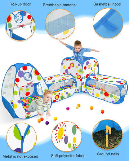 MAIKEHIGH Play Tent Tunnel, 4 in 1 Pop Up Tents Foldable Ball Pit Crawl Tunnel Indoor Outdoor Garden Game Boys Girls Baby Kids Gifts