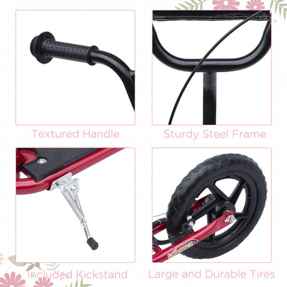 HOMCOM Kids Scooter, Toddler Kick Scooter with Adjustable Handlebar, 12" EVA Tyres, Rear Brake, for Age 5-12 Years, Red