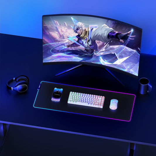 RedThunder K84 wireless gaming keyboard and honeycomb gaming mouse with rainbow backlight, UK layout, compact design for PC and consoles