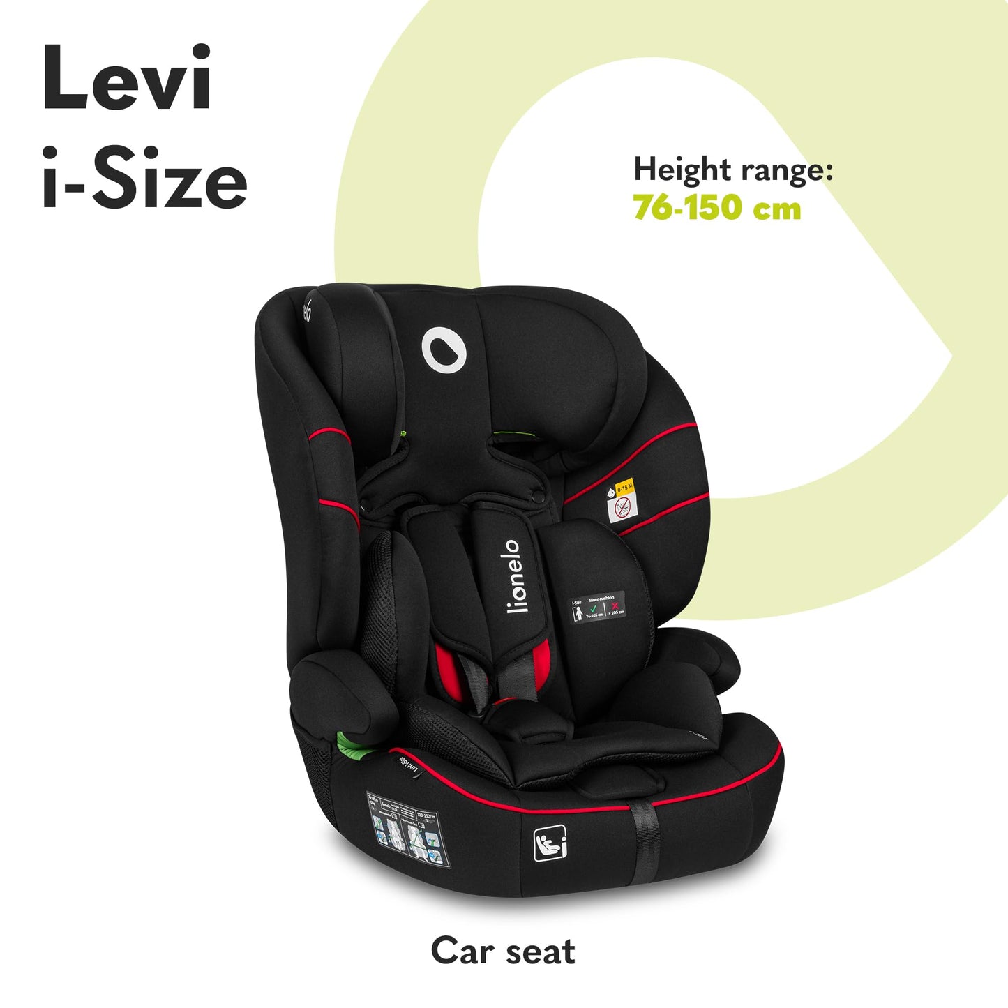 LIONELO Car Seat LEVI I-Size for baby 9-36 kg, Grows with Your Child from Infant to 12 Years Old, ‎10-Level headrest, Enhanced Side Protection, Armrests, Easy Install & Wash, Insert DriSeat, Certified