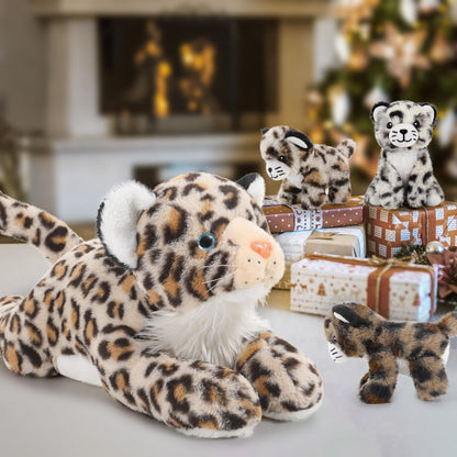 MorisMos Snow Leopard Soft Toy with Babies inside, Lifelike Leopard Teddy Stuffed Animal Plush Toy Cuddly, Kawaii Presents for Kids Girls Boys Children Christmas Birthday Party Decorations (45cm)