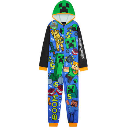 Get Trend Minecraft Onesies for Boys & Teens 7-14 Years, Hooded Fleece Loungewear, Jumpsuit Pyjamas, Gamer Gifts for Boys (9-10 Years, Multi Hooded Minecraft)
