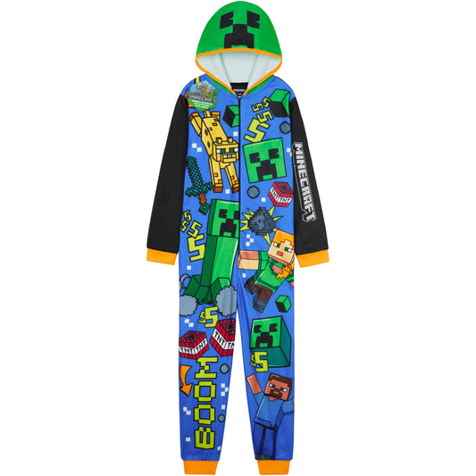 Get Trend Minecraft Onesies for Boys & Teens 7-14 Years, Hooded Fleece Loungewear, Jumpsuit Pyjamas, Gamer Gifts for Boys (9-10 Years, Multi Hooded Minecraft)