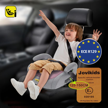 Jovikids I-Size Booster Seat for Car with ISOFIX, 125-150cm (Group 2/3, 6-12 Years), Portable Booster Seat for Kids, Comfortable, Compact, Convenient for Everyday Use, Great for Travel, ECE R129, Pink