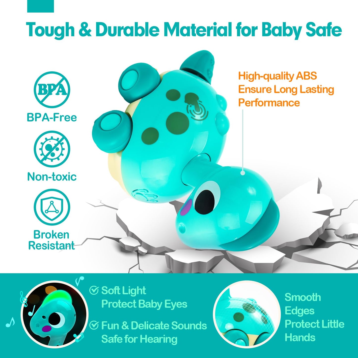 CubicFun green baby crawling dinosaur toy with musical lights and sound, designed for interactive sensory play for toddlers aged 12 months+