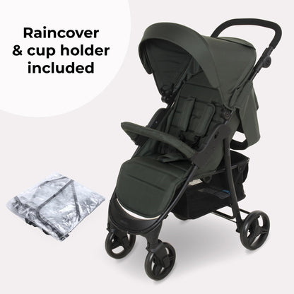 My Babiie MB30 Pushchair – from Birth to 4 Years (22kg), Easy Compact Fold, Large Shopping Basket, Adjustable Handle, Stroller Includes Cup Holder, Rain Cover – Forest Green
