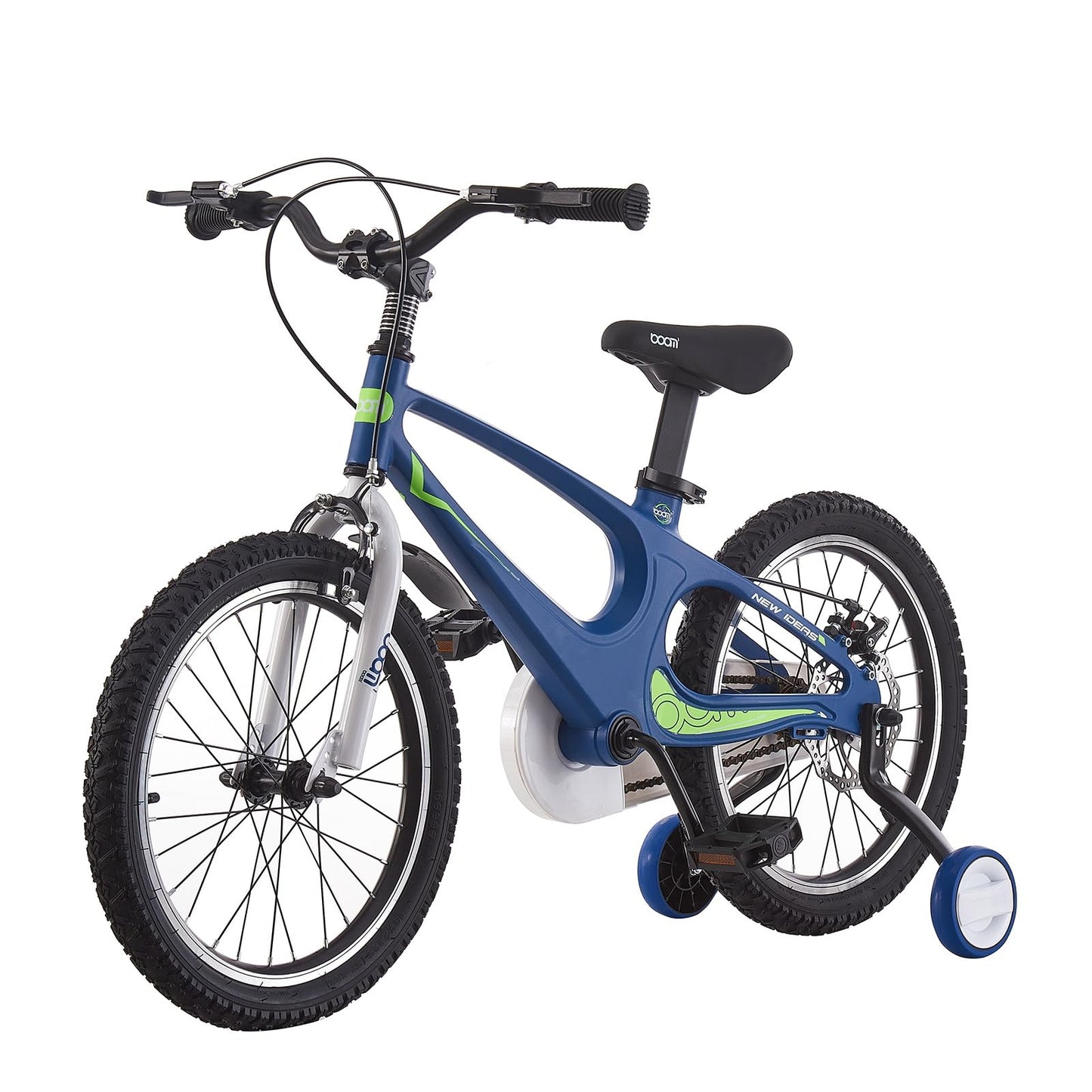 BSTSEL children's 14-inch blue bike with stabilizers, double brakes, suitable for boys and girls aged 2-9 years old.