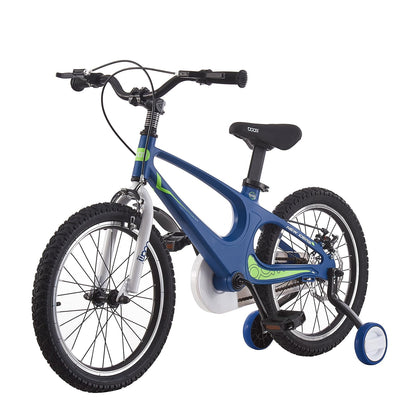 BSTSEL children's 14-inch blue bike with stabilizers, double brakes, suitable for boys and girls aged 2-9 years old.