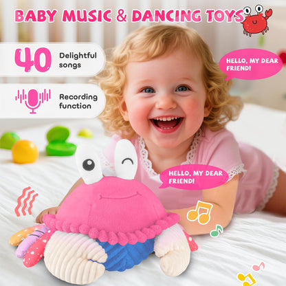 SAIMAND Dancing Crab Baby Toys 6-12 Months, Musical Crawling Crab with Music, Record & Replay, Montessori Sensory Plush Tummy Time Toys for 1 2 3 Year Old Boys and Girls Gifts (Pink)