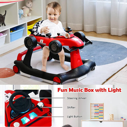 Maxmass Baby Walker, 4 in 1 Infant Sit-to-Stand Walker with Adjustable Height & Speed, Steering Wheels, Detachable Seat Cushion, Foldable Toddler Activity Walkers for Boy Girl 6-18 Months (Red)