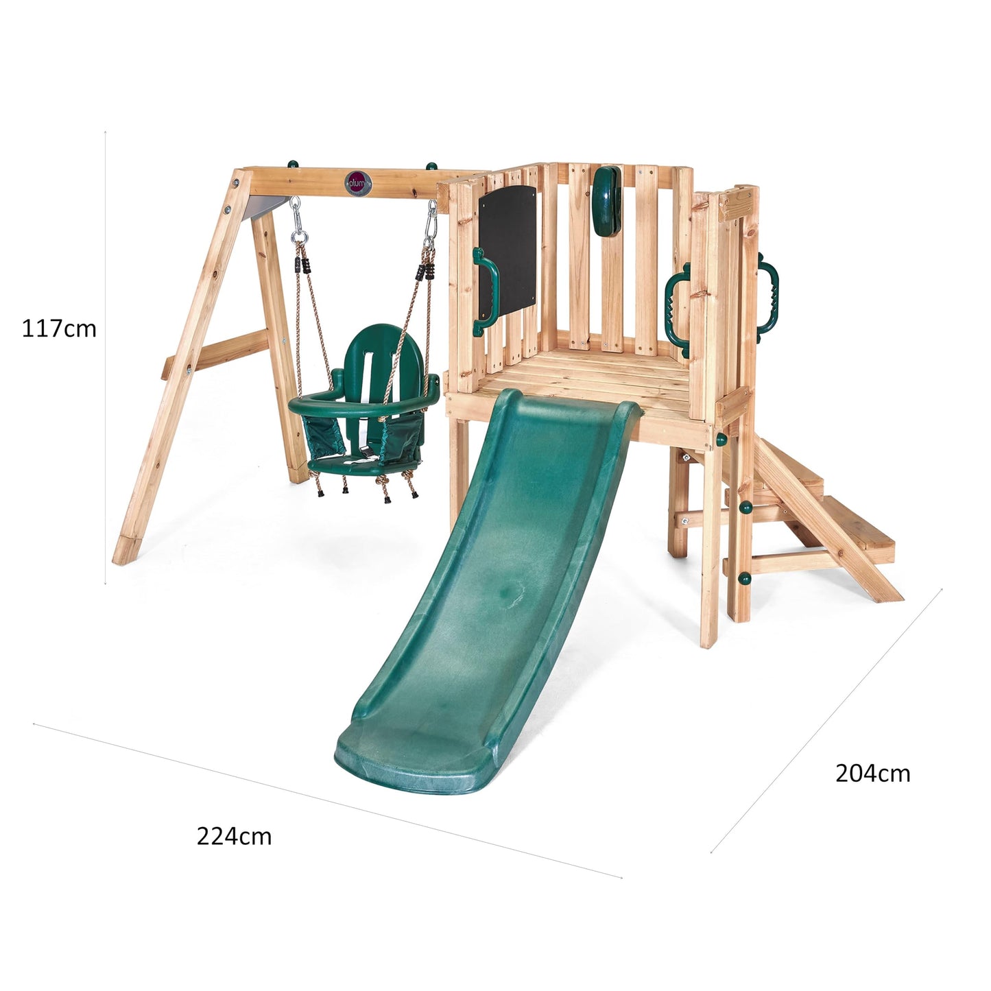 Plum Play Kids Outdoor Junior Activity Centre Swing and Slide Garden Multiplay Set for Climbing - Chalkboard, 4ft Slide, Baby Swing Seat - Children Toddlers 12 Months Plus