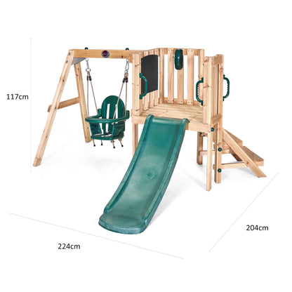 Plum Play Kids Outdoor Junior Activity Centre Swing and Slide Garden Multiplay Set for Climbing - Chalkboard, 4ft Slide, Baby Swing Seat - Children Toddlers 12 Months Plus