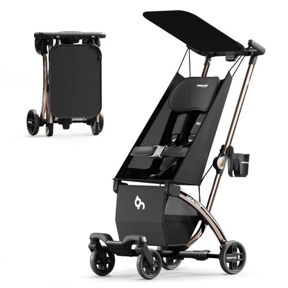 Beberoad R1 Auto-Fold Travel Stroller for Airplane, Ultra Compact Stroller Pushchair Buggy for Babies, Kids, Toddlers Over 6 Months, Lightweight Baby Pram Trolley Cabin Approved, Only 11.5 lbs, Black