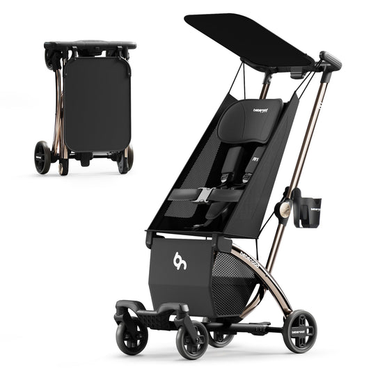 Beberoad R1 Auto-Fold Travel Stroller for Airplane, Ultra Compact Stroller Pushchair Buggy for Babies, Kids, Toddlers Over 6 Months, Lightweight Baby Pram Trolley Cabin Approved, Only 11.5 lbs, Black
