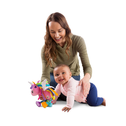 LAMAZE TOMY Tilly crinkly unicorn toy, colorful soft plush with textured surfaces, perfect for babies and toddlers.