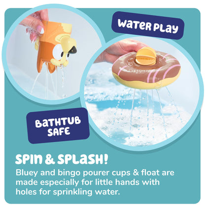 Toomies Bluey Bath Float 2 Pack | Pouring Cup Bluey and Bingo ToddlerBath Toys in Floating Pool Rings with Water Wheels | Officially Licensed BlueyToys | Toddler Toys for 18 Month Old Plus