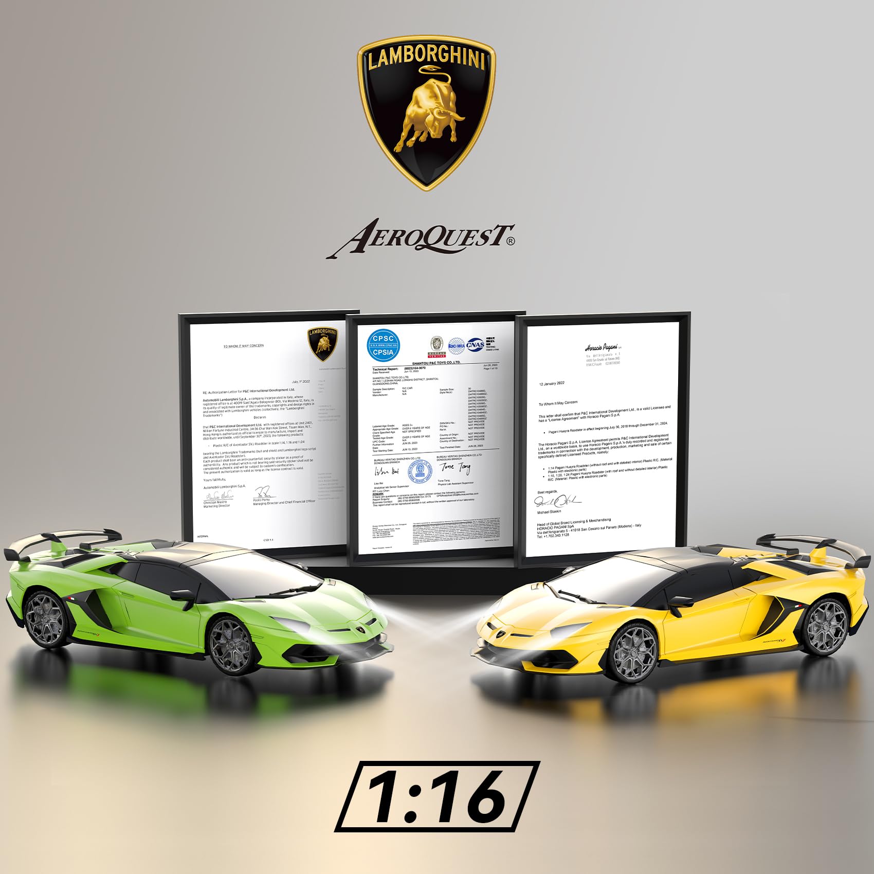 AEROQUEST 1:16 Lamborghini remote control car with detailed exterior, 2.4GHz official licensed RC toy for boys and girls.