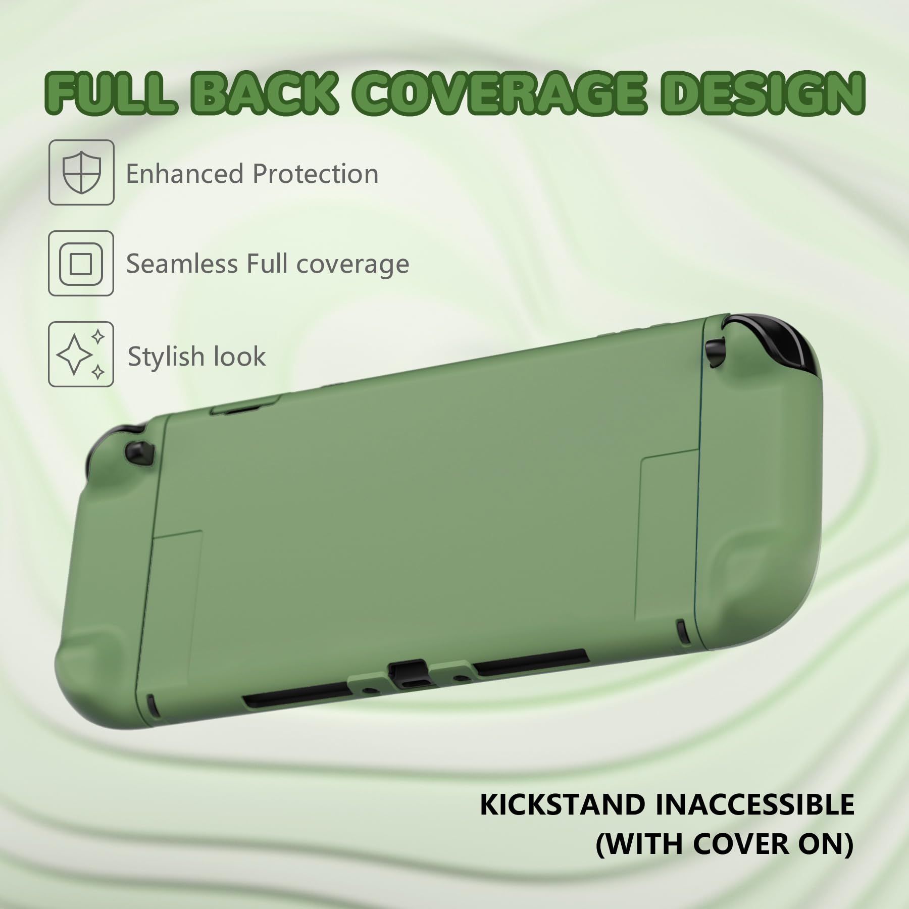 playvital solid green protective case for Nintendo Switch 2 with hard shell, dockable grip, foldable stand, and thumb grips.