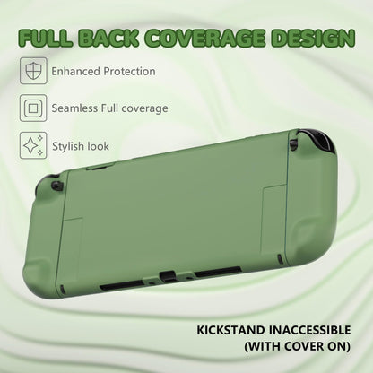playvital solid green protective case for Nintendo Switch 2 with hard shell, dockable grip, foldable stand, and thumb grips.