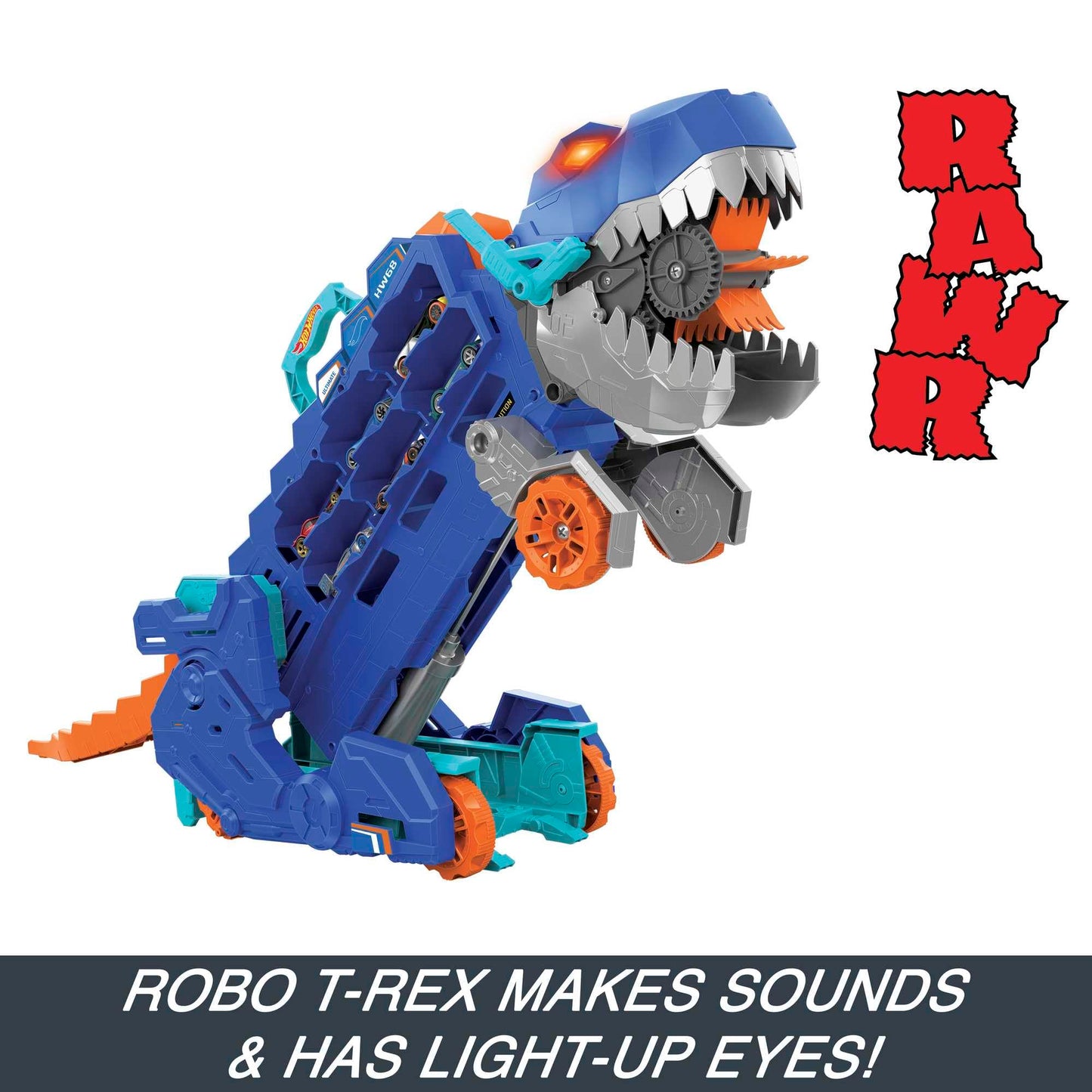 Hot Wheels City Toy Car Track Set, Ultimate T-Rex Transporter, Hauler Transforms into Stomping Dino with Race Track, From Netflix Series “Let’s Race”, HNG50