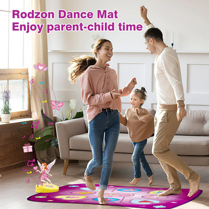 Rodzon dance mat toy for girls with LED lights, adjustable volume, 3 game modes, built-in music, suitable for kids aged 3 to 9.