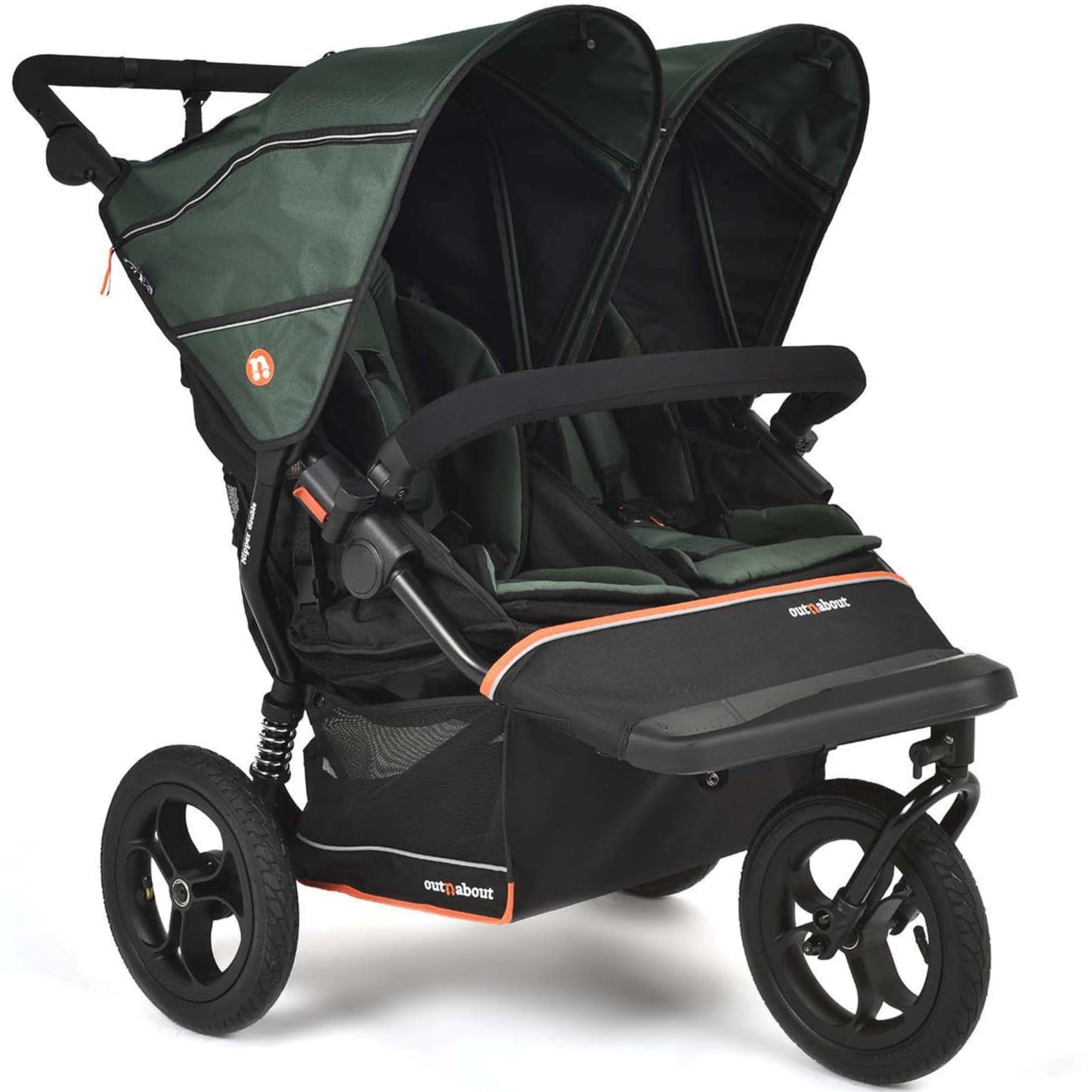 Out’n’About Nipper Double V6 Pushchair | Lightweight All-Terrain Twin Buggy with Raincover, 12” Air-Filled Wheels & Compact Fold | Side-by-Side Double Stroller for Newborn to Toddler - Sycamore Green