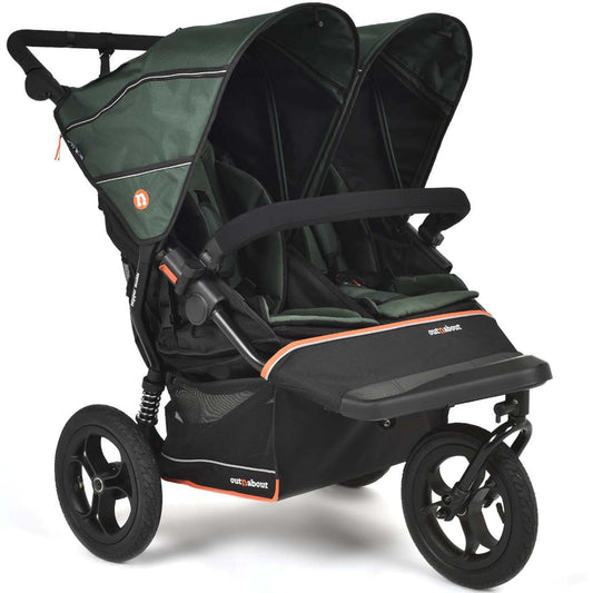 Out’n’About Nipper Double V6 Pushchair | Lightweight All-Terrain Twin Buggy with Raincover, 12” Air-Filled Wheels & Compact Fold | Side-by-Side Double Stroller for Newborn to Toddler - Sycamore Green