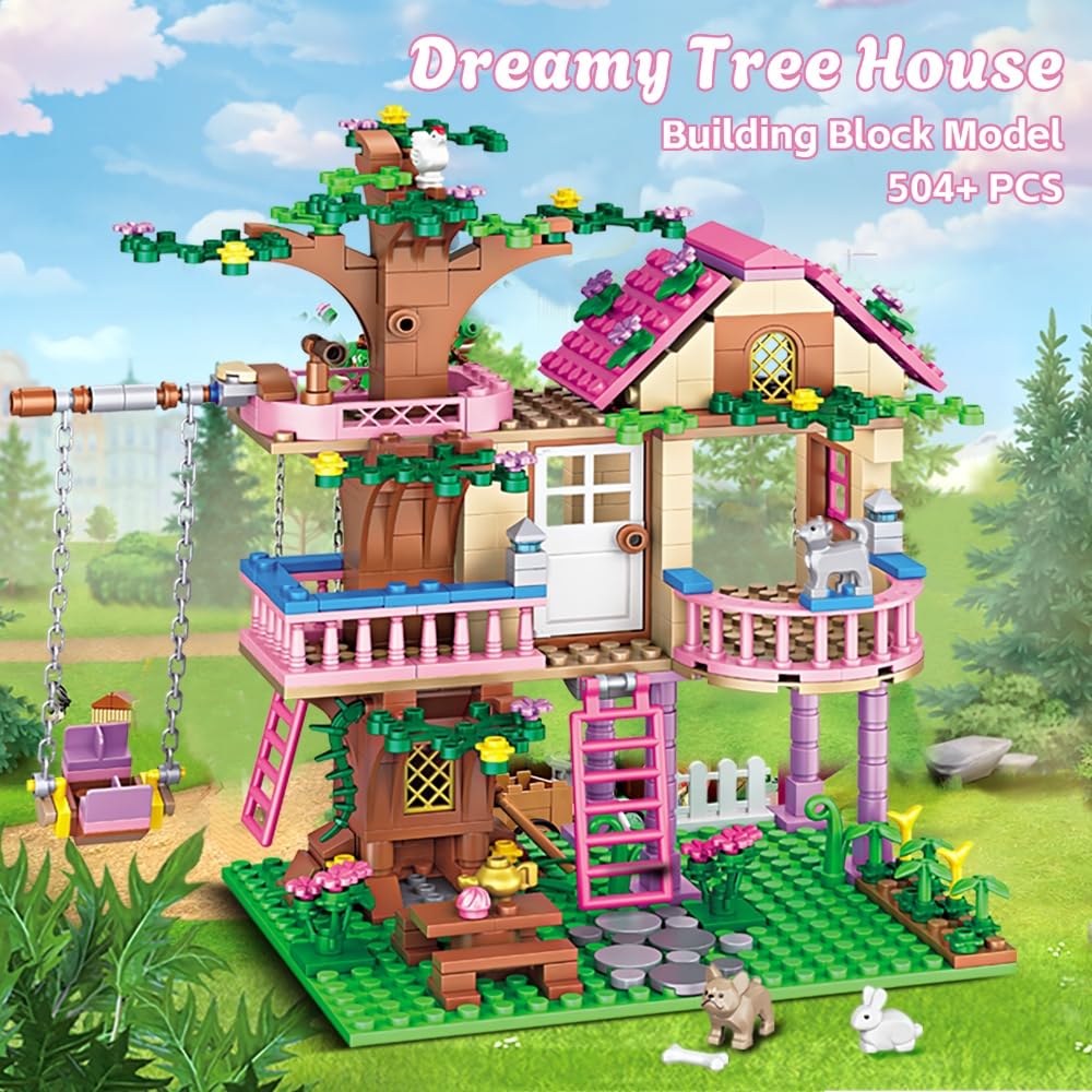 CSNRHG Dream Tree House Friends Building Set Friends Construction Educational Toy 504 Pieces Gifts for Girls Teens Kids Adults Ages 6+