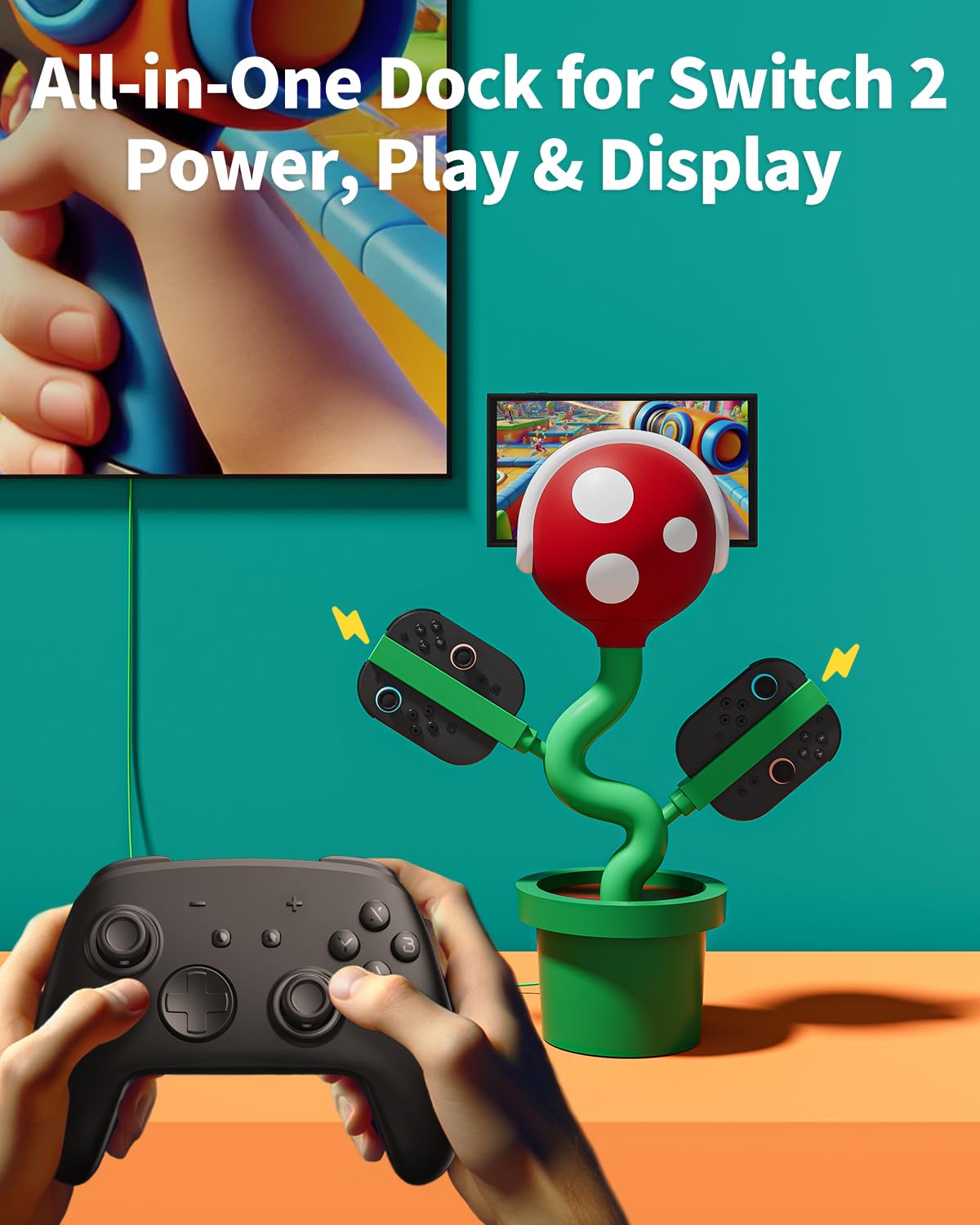 Switch 2 TV Dock Compatible with Nintendo Switch2 Docking Station, Switch 2 Charging Dock for Joypad Controller, Piranha2 Dock Stand with 4K 60Hz HDMI/USB 2.0/USB-C Ports PD Fast Charging