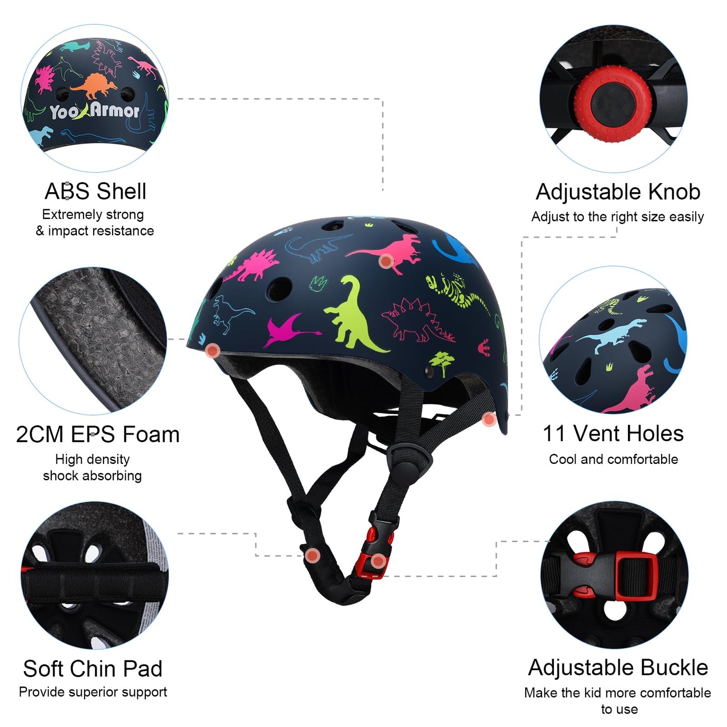 YOOXARMOR Adjustable Kids Bike Helmet Set with Knee Pads Elbow Pads Wrist guards for Toddler Age 3-5-8 Boys Girls,Child Safety Protective Gear Set for Inline Skating/Skateboard/BMX/Bike/Scooter