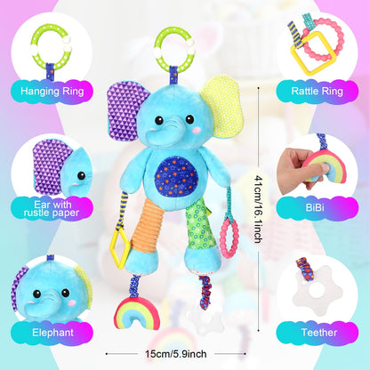 Venditer baby pram toy clip with plush sensory rattle for newborns, attachable stroller and car seat toy for 0-6 months.