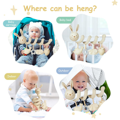 Vicloon Giocattolo a Spirale Passeggino Neonato, Giochi Passeggino Neonati Regalo per 0 3 6 Mesi, Passeggino Educativo Spirale di Peluche Neonato, Rabbit