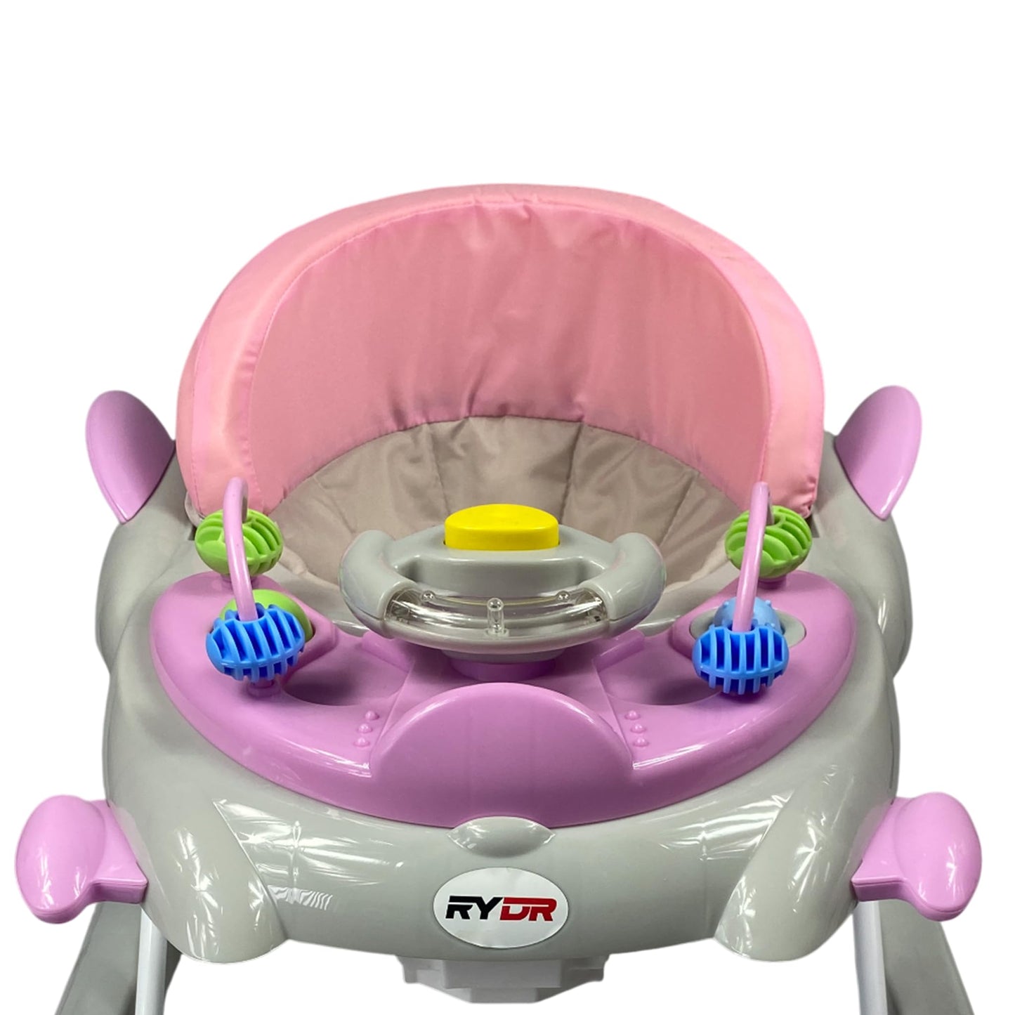 RYDR 101 baby walker with wheels, foldable design, adjustable height, pink toddler play center with lights and sounds for 6-12 months