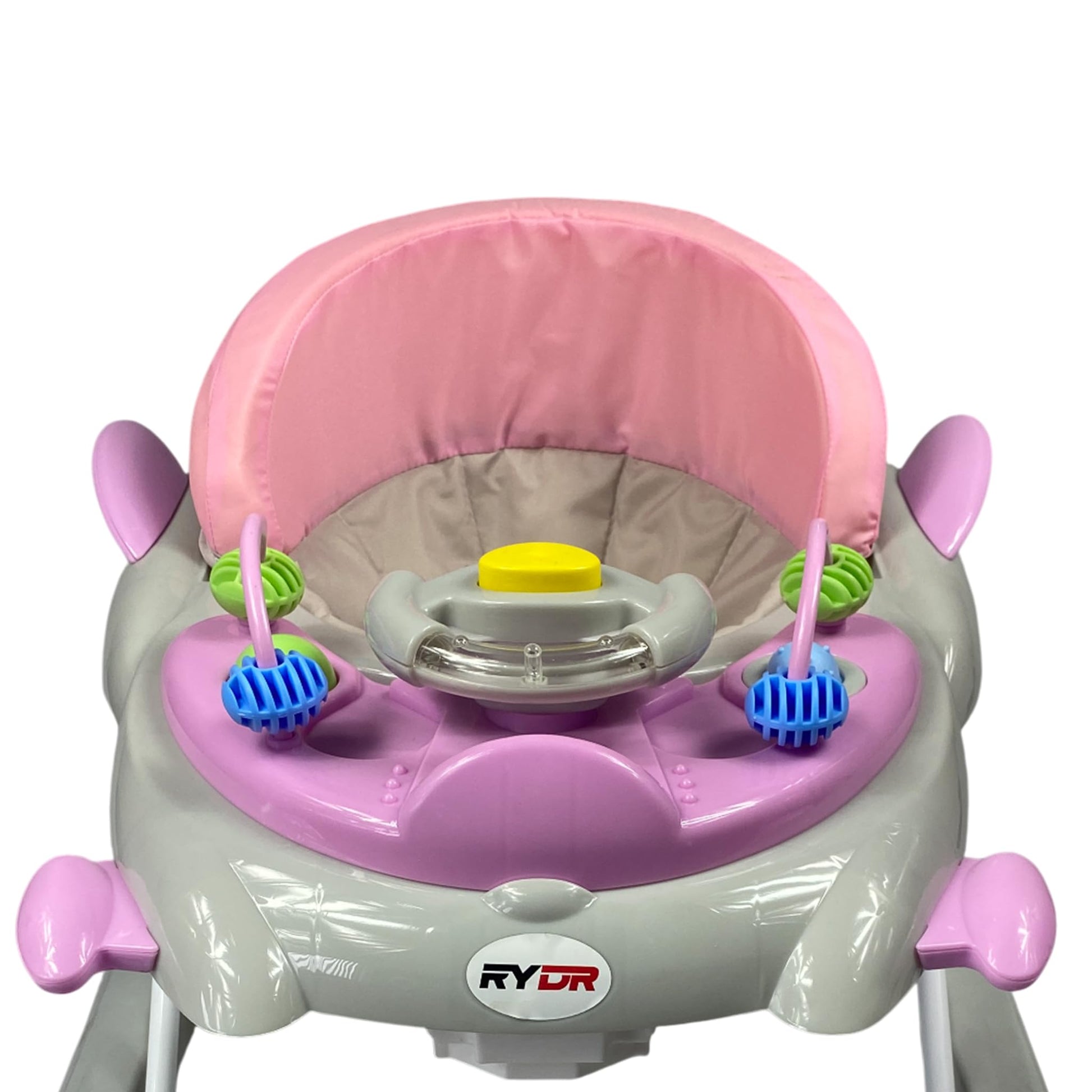 RYDR 101 baby walker with wheels, foldable design, adjustable height, pink toddler play center with lights and sounds for 6-12 months