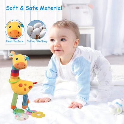 BelleStyle baby pram pushchair toy featuring a plush giraffe sensory toy with teething and activity features for newborns and toddlers.