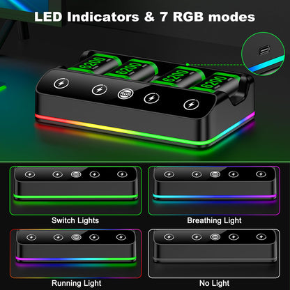 Rechargeable Battery Pack for Xbox One/Series Controller, 4x6200mWh High Capacity Battery Pack with with Charger/Cooling RGB/25H Playtime, Compatible with Xbox One/S/X/Elite 1, Series S/X Controller