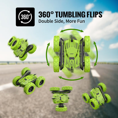 SGILE RC Stunt Car, Remote Control Car Toys with 2 Sided 360 Rotation, Direct Charge RC with Flips, Radio Controlled Cars for Boys Girls Kids Age 6+, Toy Gifts for Birthday Christmas, Green