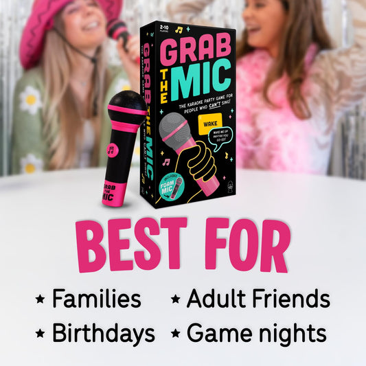 Lucky Egg Official Grab the Mic – Family Karaoke Game, 8+ Year Olds, 2-10 Players - Board Game for Bad Singers with 250 Lyrics (125 Cards) for Hilarious Nights & Birthday Party, Kids Gift