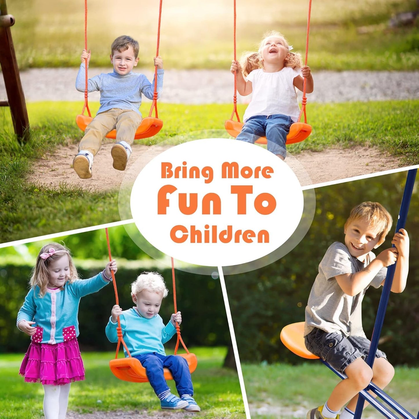 Metal Kids Garden Swing Set for Toddler, Heavy-Duty A-Frame with Double Swings and Glider,Adjustable Hanging Rope,Children Outdoor Backyard swing Set for 3+ Years Old, 200Kg