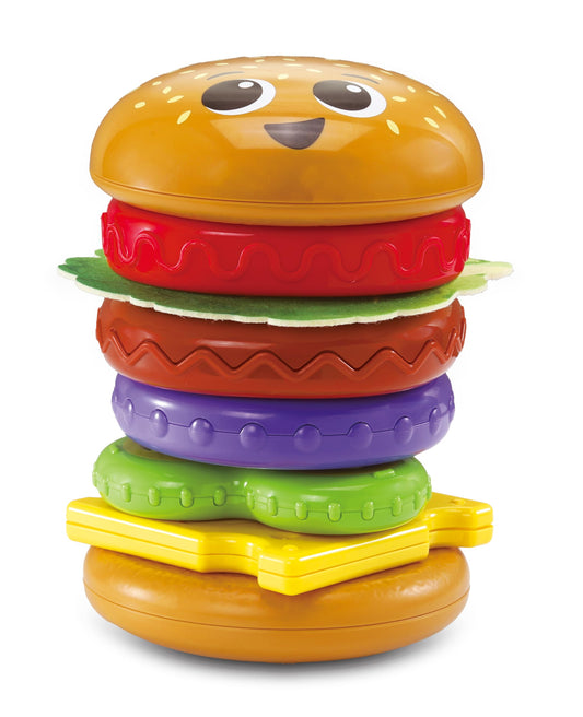 VTech Baby Build-a-Burger, Stacking and Sorting Toy with 6 Food Pieces, Shape Sorting, Stacking Play, Matching, Spinning and Colours, Gift for Babies 18, 24 months +, English Version