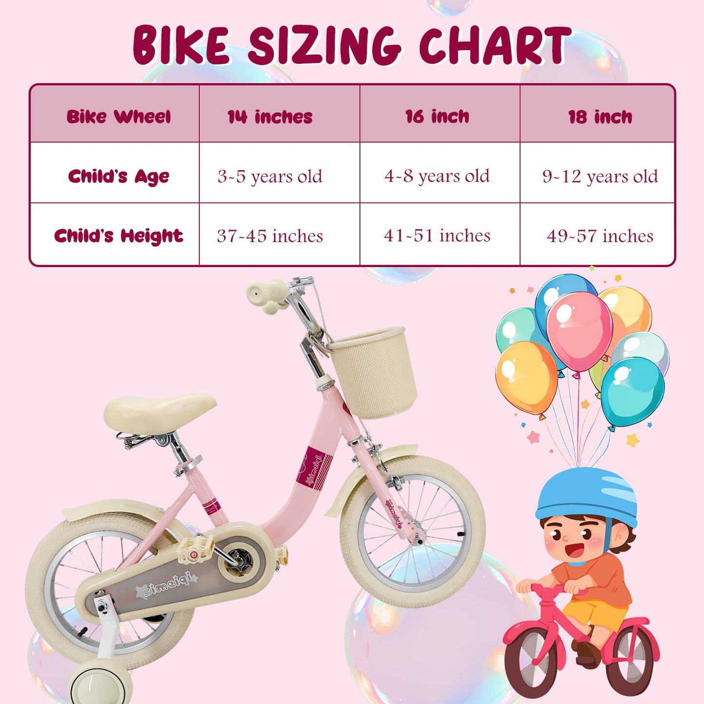 Kids Bike 14 Inch for Girls Children's Bike for Ages 3-5 Years with Stabilisers & Kickstand,Handbrake Coaster Foot Brake Basket and Bell (Pink, 14 Inch with Stabilisers & Kickstand)