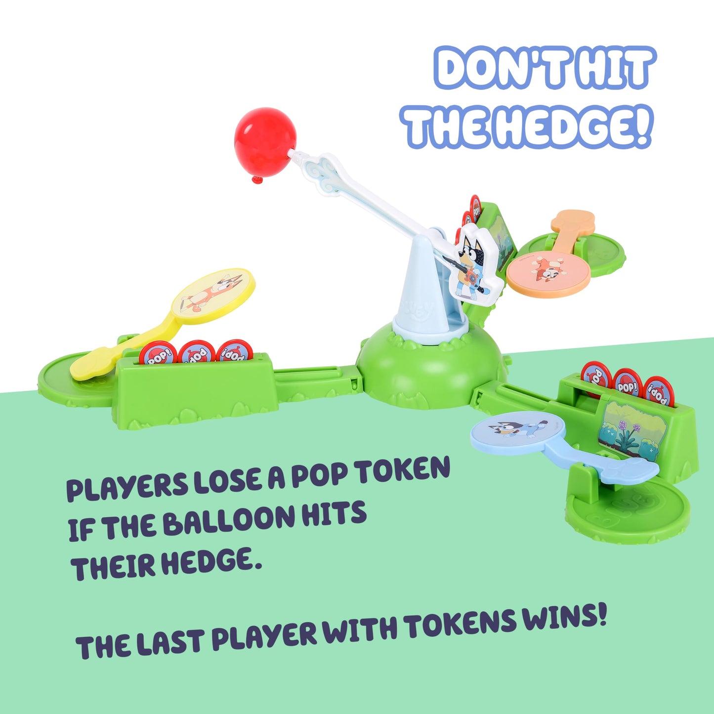 Bluey Keepy Uppy Game Help, Bingo, and Chilli Keep the Motorized Balloon in the Air With the Character Paddles For 2-3 players Ages 4+