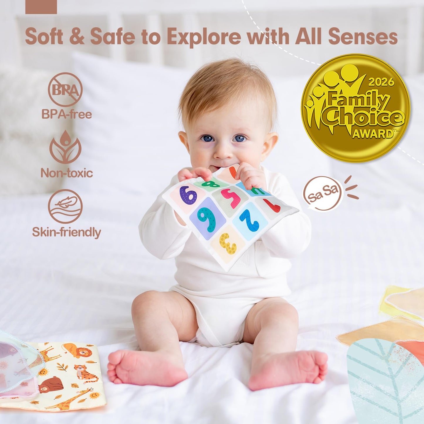 hahaland baby tissue box toy, colorful sensory toy for infants, designed for 6-12 months, engaging for boys and girls.