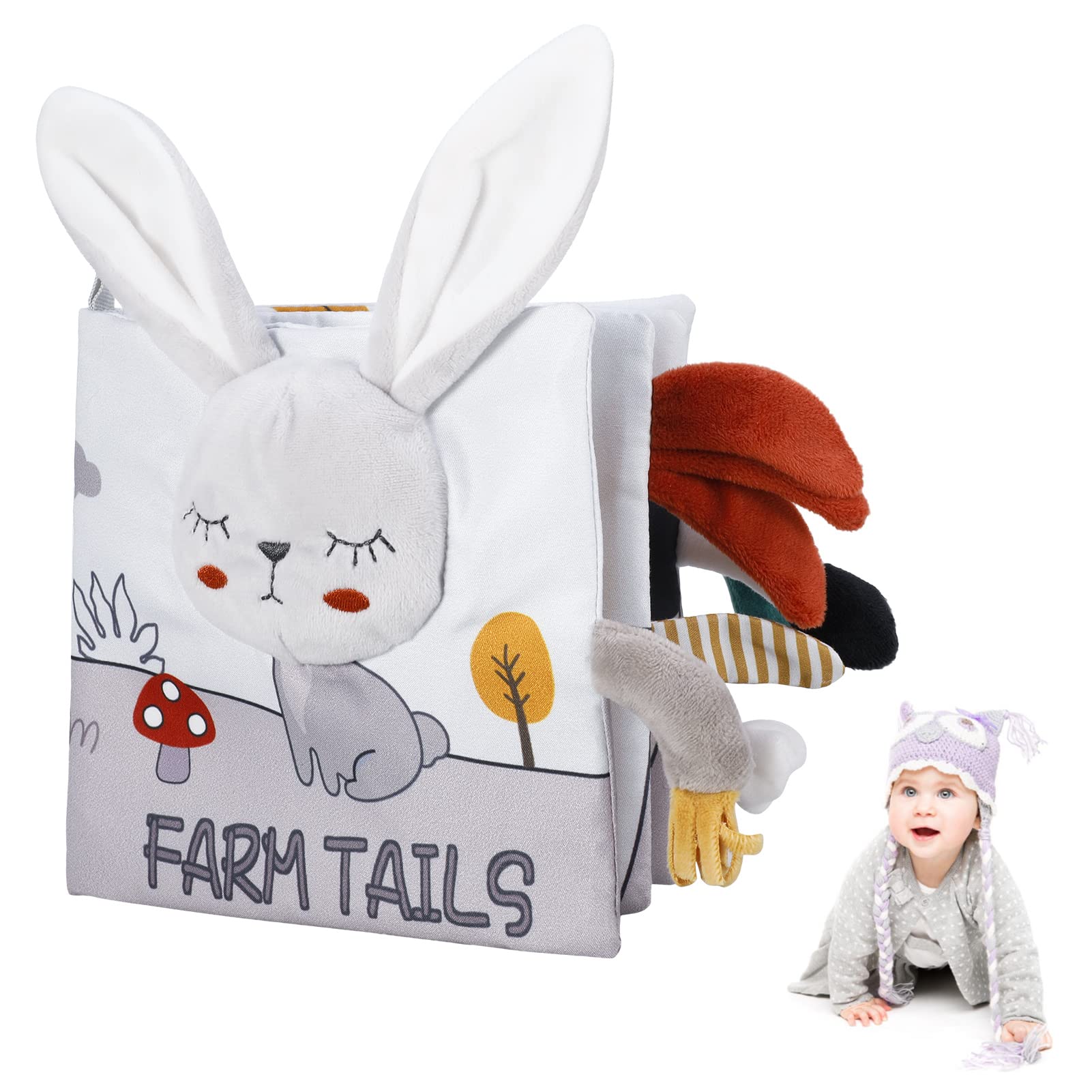 Firtink soft crinkle cloth baby book with high contrast colors, sensory fabric pages, ideal for infant early development and tactile play.