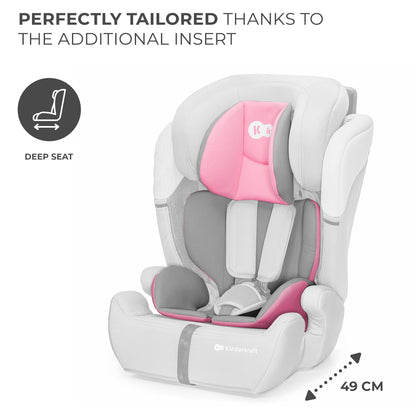 Kinderkraft Car Seat Comfort UP, I-Size Booster Child Seat, with 5 Point Harness, Adjustable Headrest, for Toddlers, Infant, Group 1/2/3, 9-36 Kg, Up to 12 Years, Pink