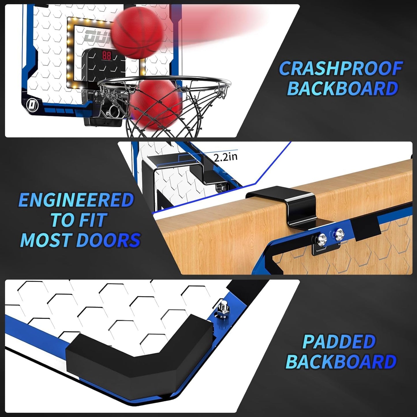 TEMI Indoor Basketball Hoop for Kids, LED Light Door Basketball Hoop, Mini Backboard with Electronic Scoreboard & 4 Balls, Basketball Kids Gift 5 6 7 8 9 10 11 12 Year Old Boys Girls Teen