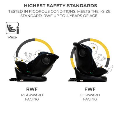 Kinderkraft I-Grow Child Car Seat, I-Size 40-150 cm, 360 Degree Rotation, Isofix, Base Station, RWF and FWF, Special Safety Systems, Easy to Clean, from Birth Group 0/1/2/3 0-36 kg, Black